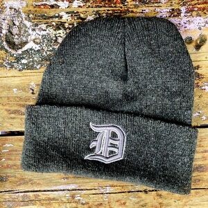 DETROIT Hat Lions Tigers Knit Cap Beanie Gray White Black